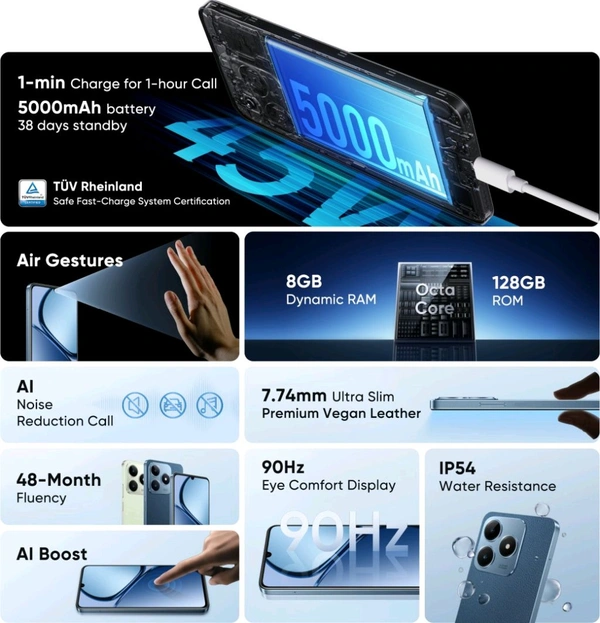 realme C63 (Leather Blue, 64 GB)  (4 GB RAM) - (4+64GB), Leather Blue