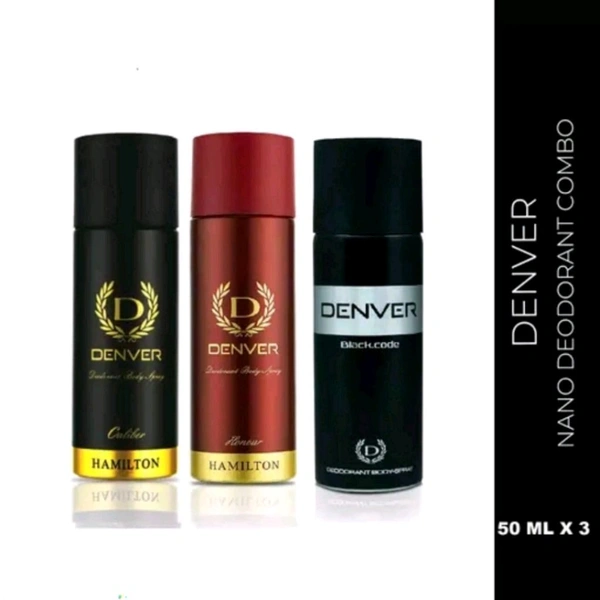 Denver Perfume Body Spray Caliber,Honour & Black Code Nano Deo Long Lasting Set of 3 Deodorant Spray - For Men (50ml X 3 )