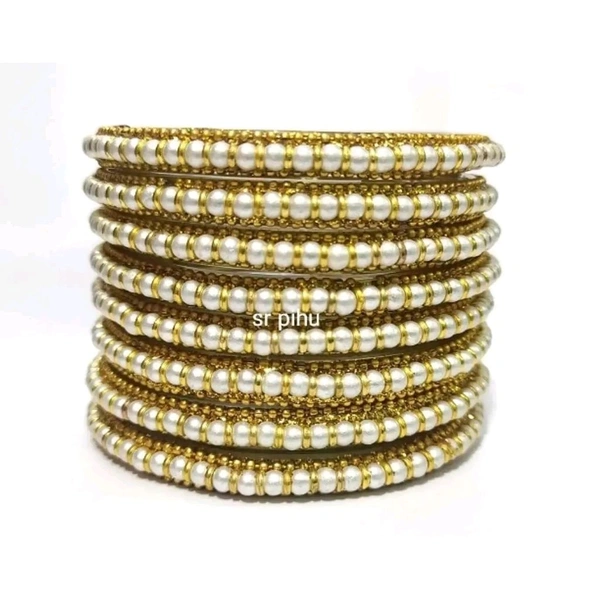 WHITE BOLL GLASS BANGLE 8PS - 2.5