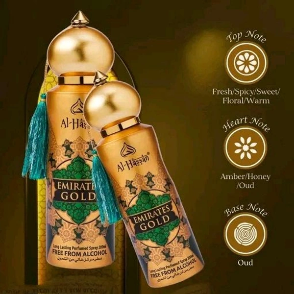AL-Hassan Al - Hassan Emirates Gold Perfumed Spray For Men & Women - Pack of 2 (200ml Each) 
