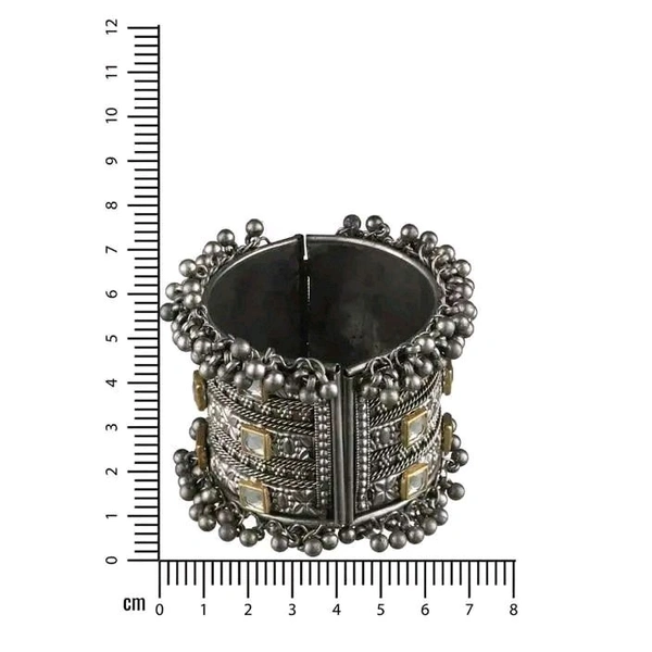 Stone Oxidised Bangle - Silver