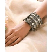Stone Oxidised Bangle - Silver