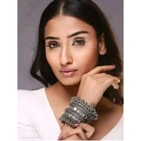 Stone Oxidised Bangle - Silver