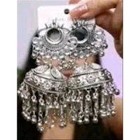 Stylish Mirror Work Jhumka Earrings, Beautiful Silver Oxidised Jhumka Earrings For Women & Girls