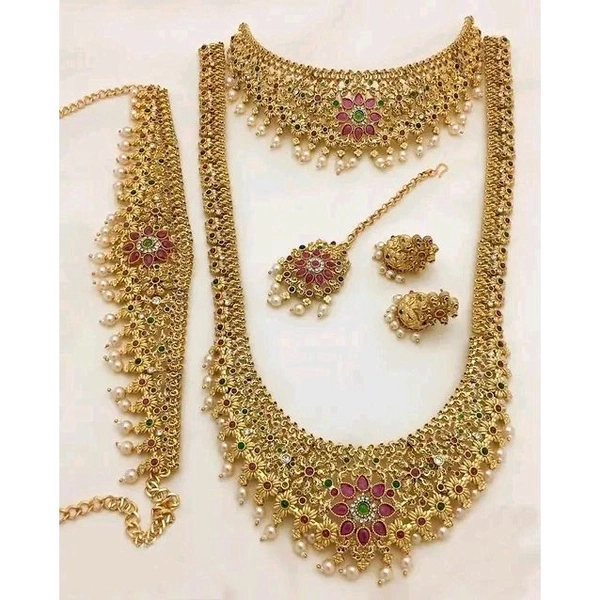 BRIDAL SET | South Indian Bridal Double Necklace With Earring And Maangtikka And Kamarpattu Jewellery Set For Indian Bride