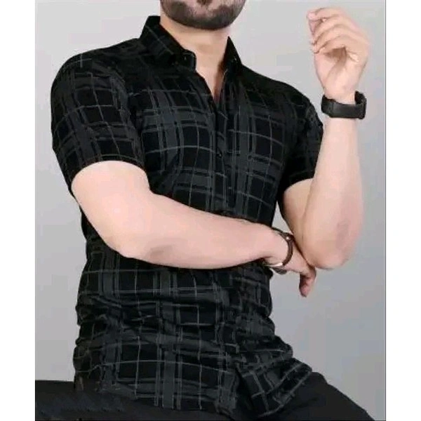 STI Men's Checked Regular Spread Collar Black Shirts - XXL, Black