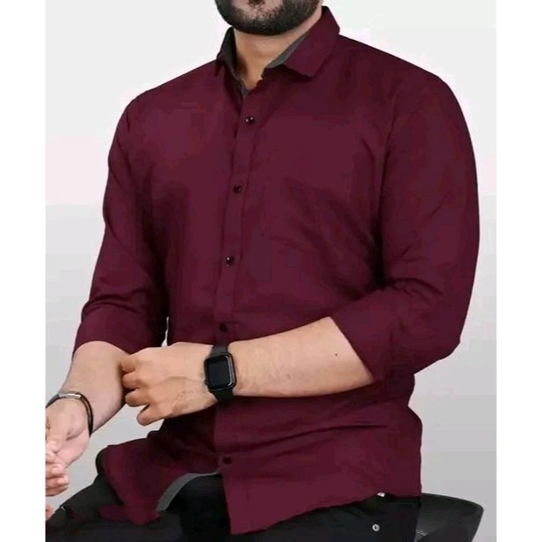 Ethnic Trendz Men's Solid Regular Spread Collar Maroon Shirts - Maroon, XXL