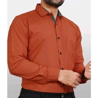 Ethnic Trendz Men's Solid Regular Spread Collar Orange Shirts - M, Orange