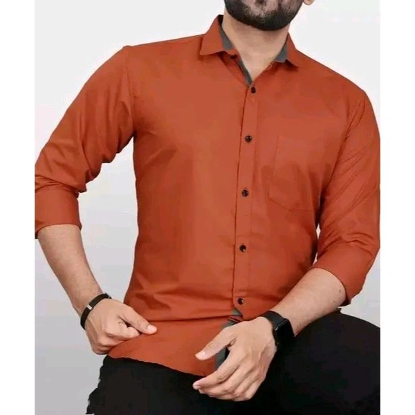 Ethnic Trendz Men's Solid Regular Spread Collar Orange Shirts - L, Orange