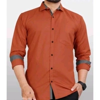 Ethnic Trendz Men's Solid Regular Spread Collar Orange Shirts - L, Orange