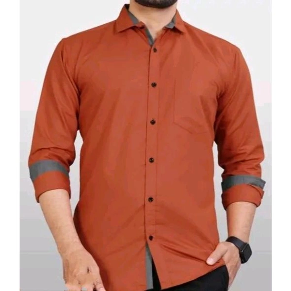 Ethnic Trendz Men's Solid Regular Spread Collar Orange Shirts - L, Orange