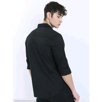 Men's Graphic Print Slim Cutaway Collar Black Shirts - Black, S