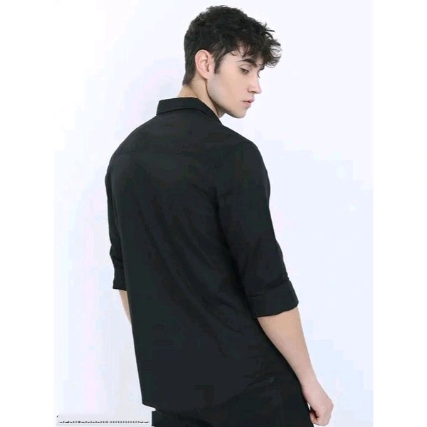 Men's Graphic Print Slim Cutaway Collar Black Shirts - Black, S