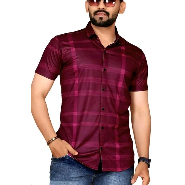Men's Printed Regular Spread Collar Maroon Shirts - Purple, L