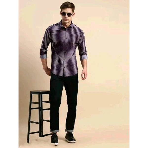 Men's Solid Regular Spread Collar Purple Shirts - Purple, L