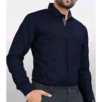 Ethnic Trendz Men's Solid Regular Spread Collar Navy Blue Shirts - Blue, M