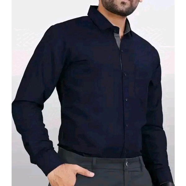 Ethnic Trendz Men's Solid Regular Spread Collar Navy Blue Shirts - Blue, M