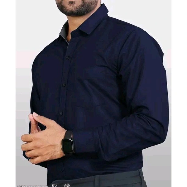 Ethnic Trendz Men's Solid Regular Spread Collar Navy Blue Shirts - Blue, M
