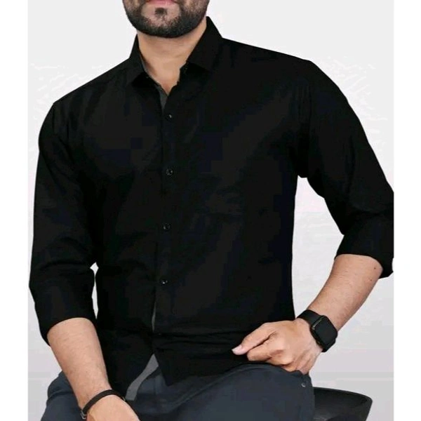 Ethnic Trendz Men's Solid Regular Spread Collar Black Shirts - Black, S