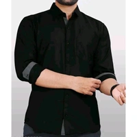 Ethnic Trendz Men's Solid Regular Spread Collar Black Shirts - Black, XXL