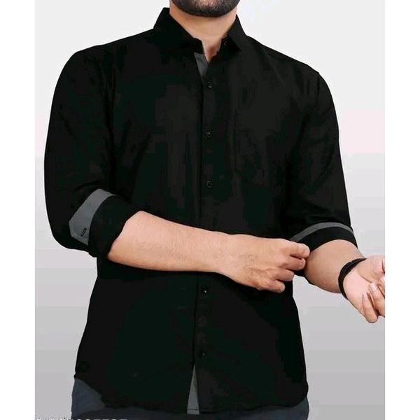 Ethnic Trendz Men's Solid Regular Spread Collar Black Shirts - Black, XXL