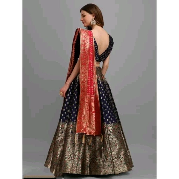 PURVAJA Women's Navy Blue Lehengas - Blue