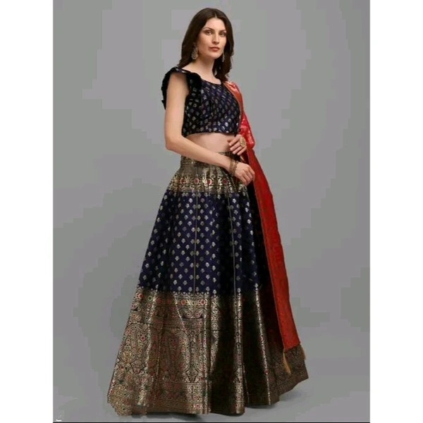 PURVAJA Women's Navy Blue Lehengas - Blue