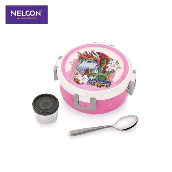 Nelcon  Kids Lunch box 510ml, Set of 1,Attractive Pink Unicorn Cartoon | Leak Proof | Odour Proof | Light Weight | Easy to Carry | Food Grade