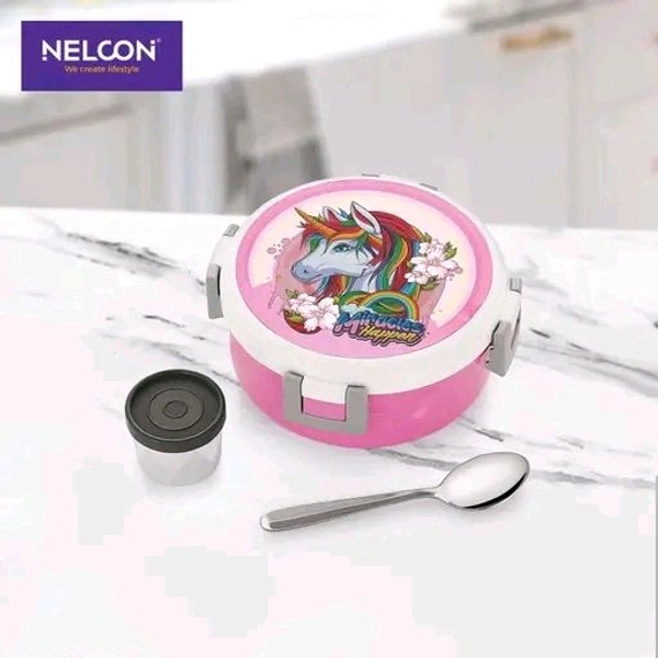 Nelcon  Kids Lunch box 510ml, Set of 1,Attractive Pink Unicorn Cartoon | Leak Proof | Odour Proof | Light Weight | Easy to Carry | Food Grade