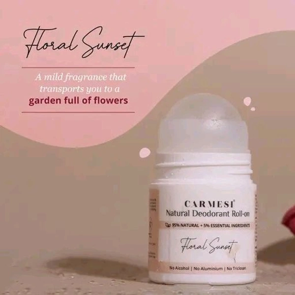 Carmesi Natural UnderArms Roll On Deodorant for Women | 95% Natural + 5% Essential Ingredients | For Fresh Underarms All Day | No Alcohol & Aluminium | Floral Sunset | 50 ml