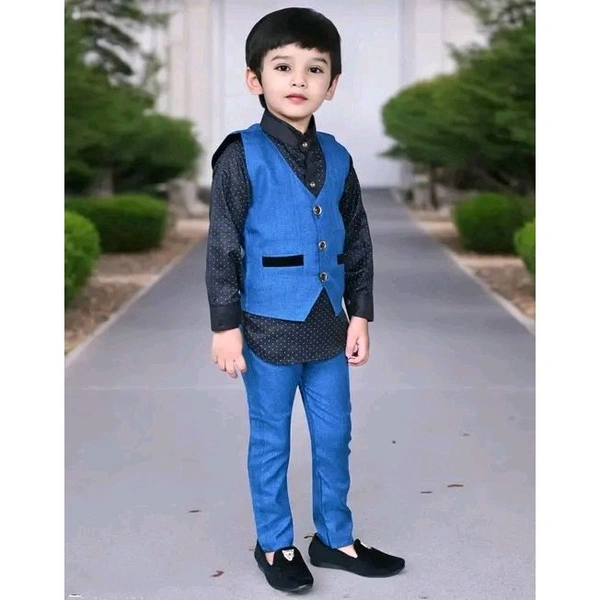 Boys Blue Cotton Blend Ethnic Jackets - Blue, 8-9 Year