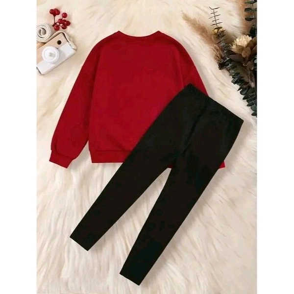 KEESOR KIDS FULL SLEEVE TOP & PANT SET | Full Sleeves Solid Colour Joggers Set | Girls Cotton Clothing Set - Red, 7-8 Year