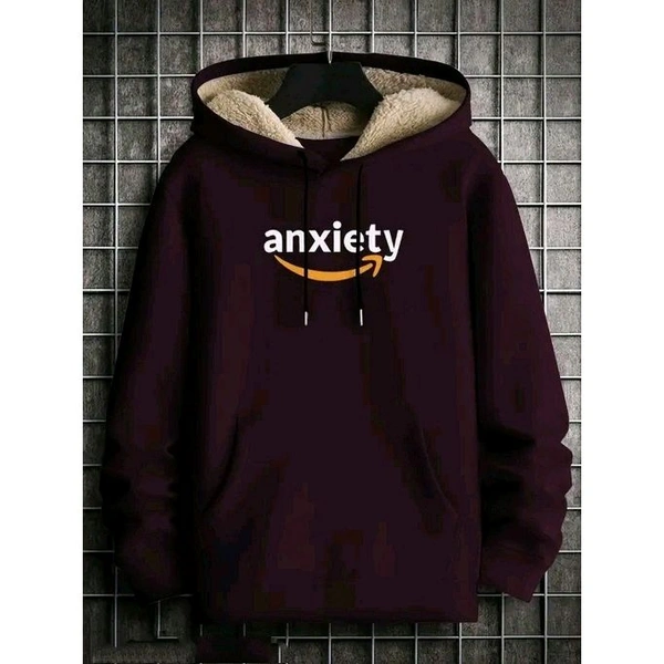 Trendy Printed Fur Hoodie for Men | Winter Wear Hooded Sweatshirt | Cozy Hoodies for Men - Purple, M