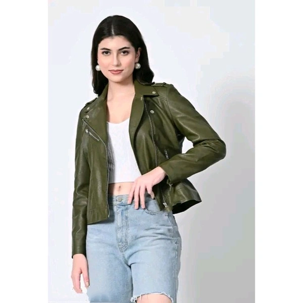 Side chain green faux leather jacket - Olive, M
