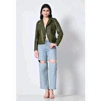 Side chain green faux leather jacket - Olive, XL