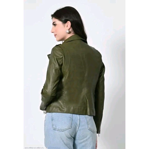 Side chain green faux leather jacket - XXL, Olive