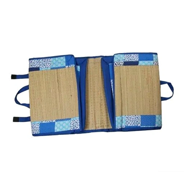 KALA DARSHAN CRAFTS BAZAAR - Foldable Mat 4 X 6 ft Korai River Grass chatai Blue Cotton New Fabric with 15MM Soft Foam Comfort Cushion Floormats & Dhurries 