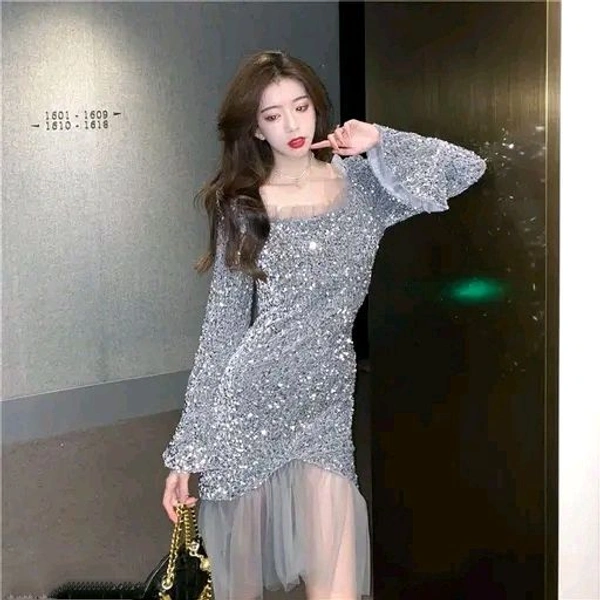 Fancy Partywear Women Dresses - Gray, S