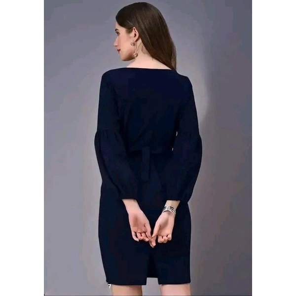 Blue wrap midi dress for women | fitted partywear navy dress | Trending mini dress  | winter partywear dress - S, Blue