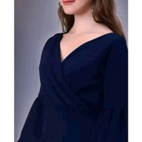 Blue wrap midi dress for women | fitted partywear navy dress | Trending mini dress  | winter partywear dress - Navy Blue, XL
