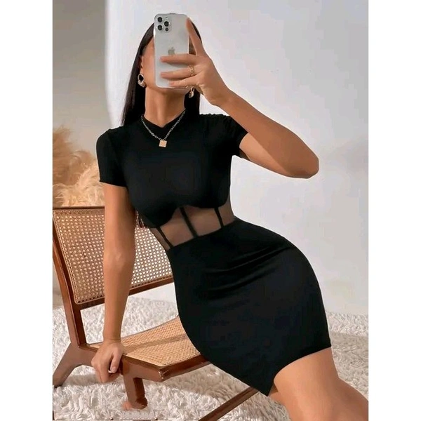 BUTBHAVANI ENTERPRISES LATEST WESTERN HALF SLEEVES BODYCON DRESS FOR WOMEN - Black, S