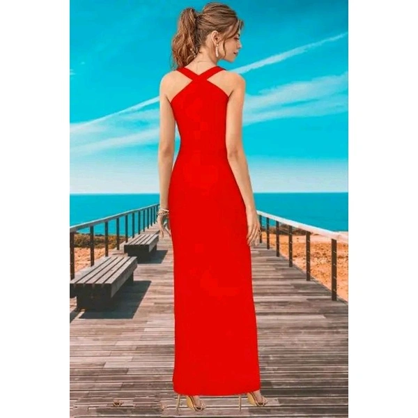 Red Color Womens V Neck Stylish Dress - Red, S
