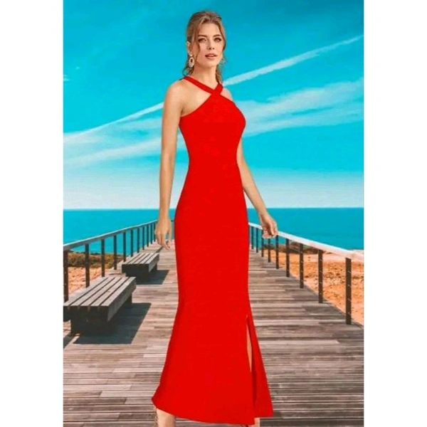 Red Color Womens V Neck Stylish Dress - Red, S