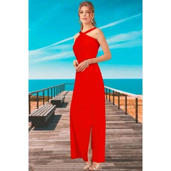 Red Color Womens V Neck Stylish Dress - XL, Red