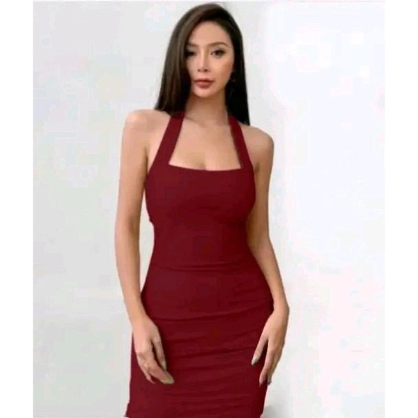 Women And Girls Ribbed Fabric  Tie UP Above Knee Length Dress  - Maroon, S