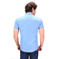MEN DENIM CARGO HALF SLEEVES SHIRT - Aqua Blue, M
