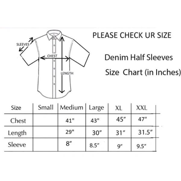 MEN DENIM CARGO HALF SLEEVES SHIRT - Aqua Blue, M
