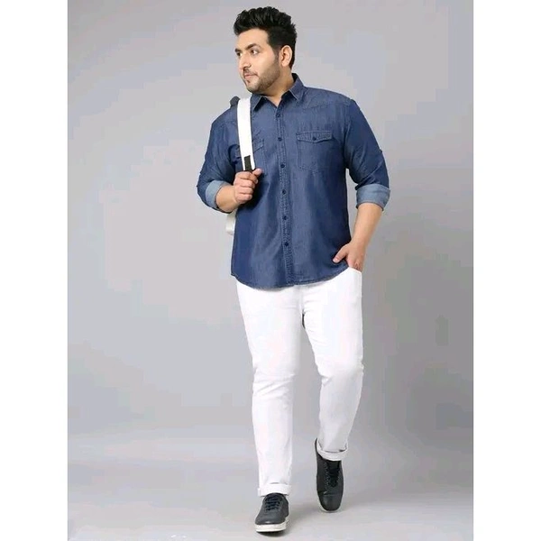 Men's Blue Denim Western Shirt with Double Flap Pockets and Full Sleeves - Classic All-Season Style Shirt - Blue, XL