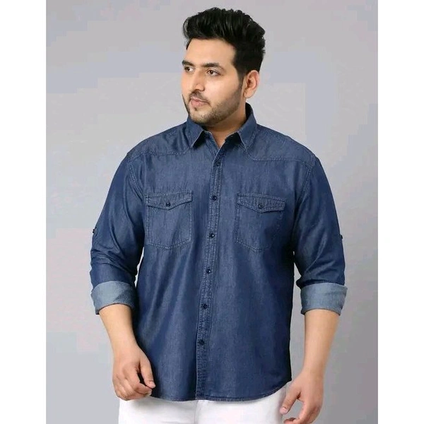 Men's Blue Denim Western Shirt with Double Flap Pockets and Full Sleeves - Classic All-Season Style Shirt - Blue, XL