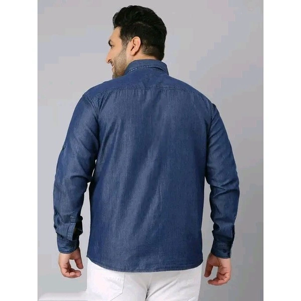 Men's Blue Denim Western Shirt with Double Flap Pockets and Full Sleeves - Classic All-Season Style Shirt - Blue, 6XL